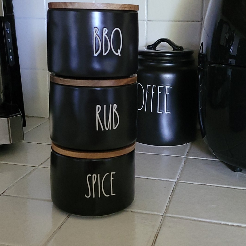Rae Dunn black ceramic canisters